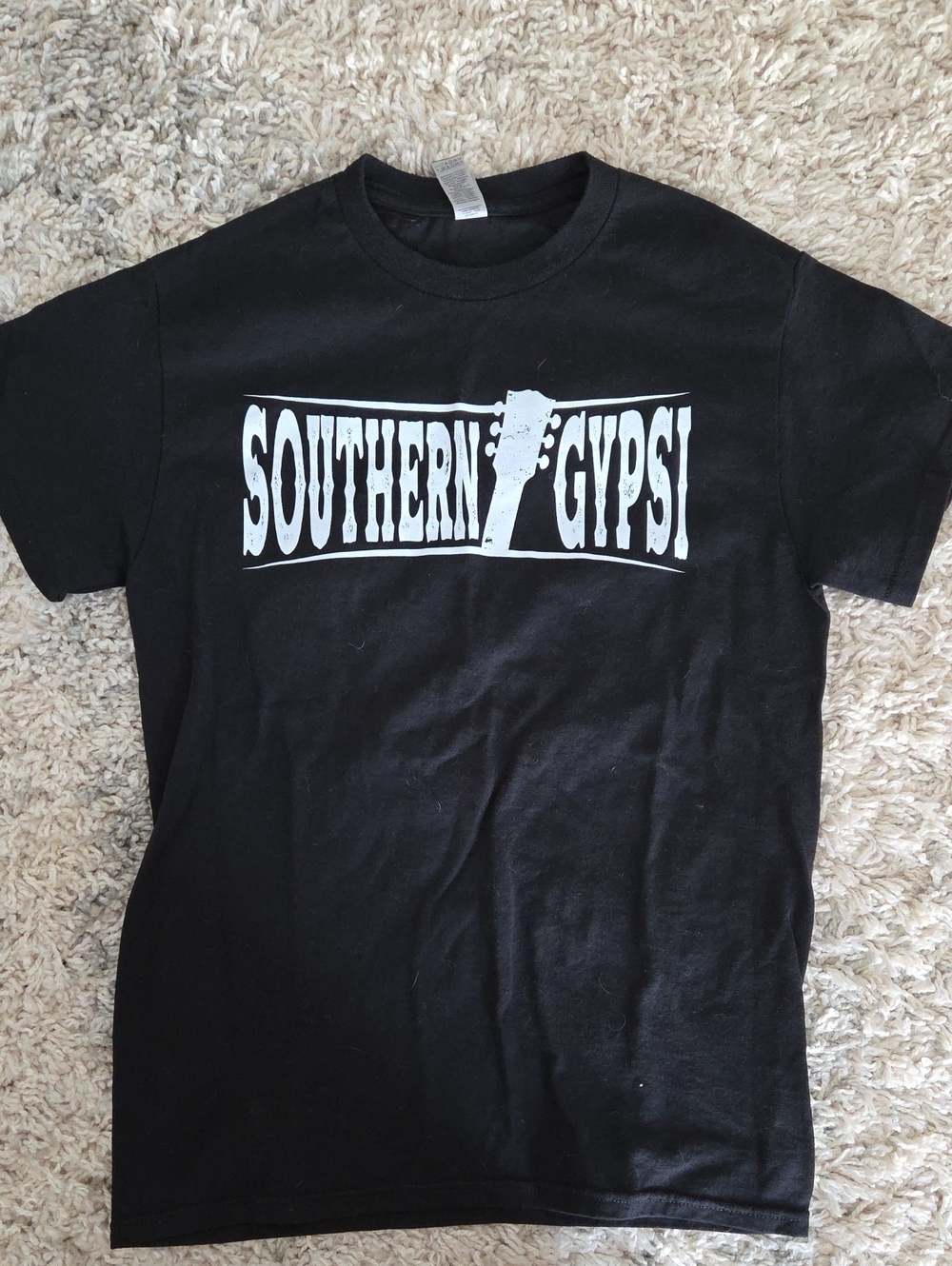 Gildan Black Tee with White "SOUTHERN GYPSY" Guitar Graphic